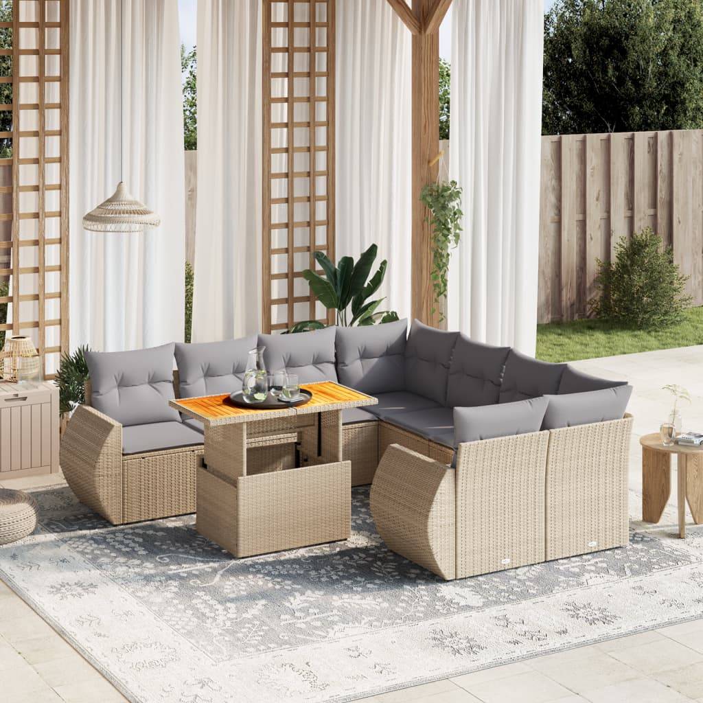 Sofasæt Til Haven 9 Dele Med Hynder Polyrattan - beige og grå / uden opbevaring