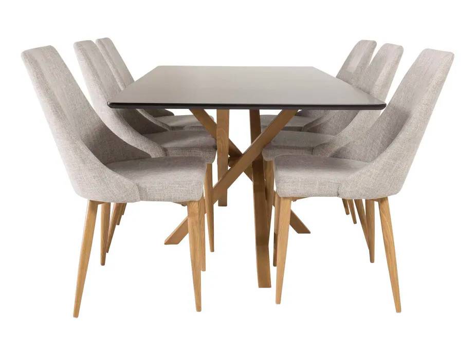 Venture Design Piazza & Leone matgrupp Svart/grå 6 st stolar & bord 180 x 90 cm