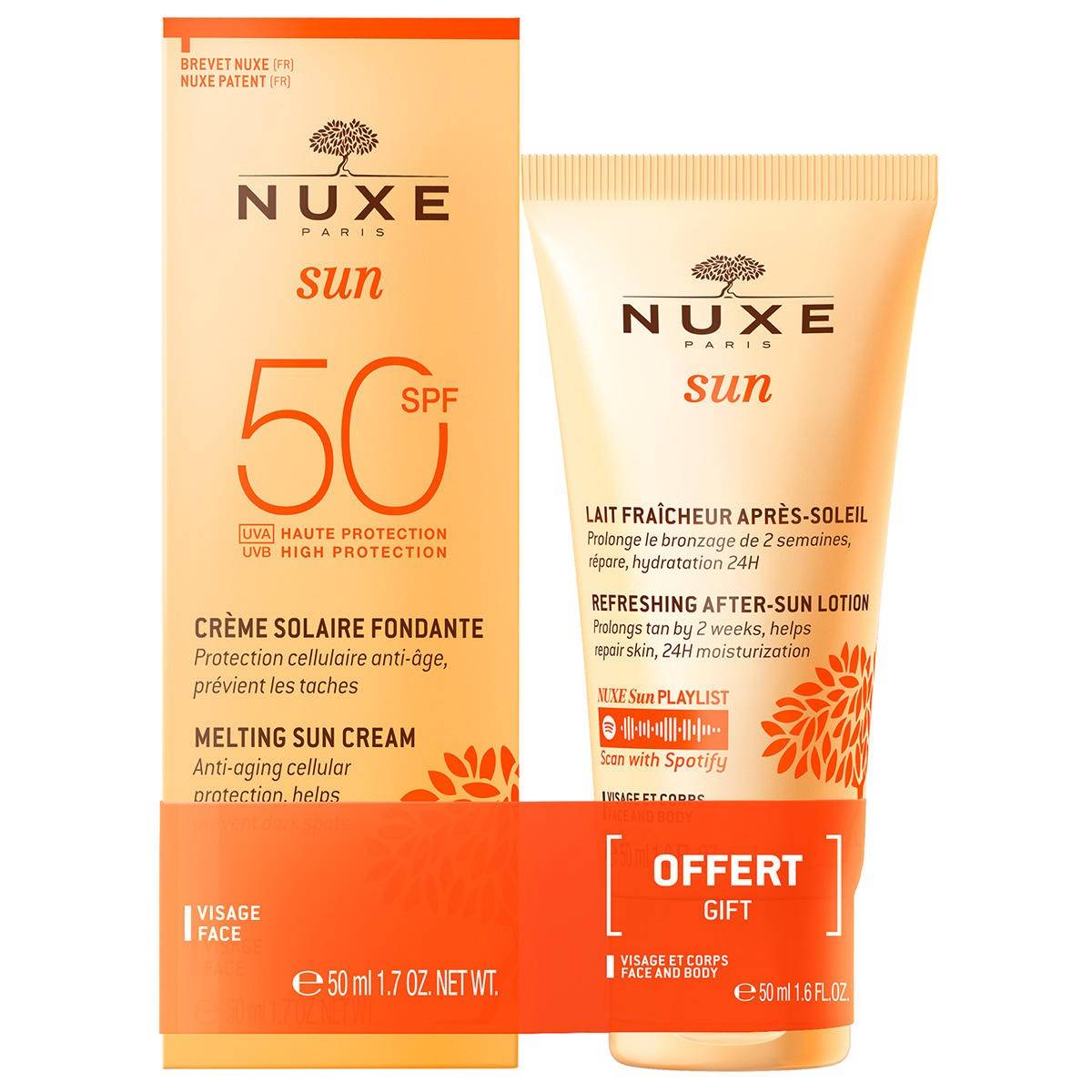 Nuxe Solskyddande ansiktskräm SPF50 50ml + Fräsch After Sun-mjölk 50ml