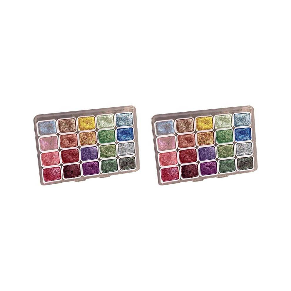 2X 20 Färger AkvarellmåLningsset, Metallisk Akvarellfärgsuppsättning, Glitterakvarell Solid Färglåda,(1ML-A)