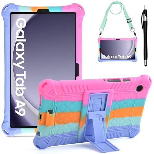 KATUMO Silikonfodral för Samsung Galaxy Tab A9 8,7 tum (SM-X110/SM-X115/SM-X117), mjukt gummiskydd med pekpenna axelrem, fodral för Galaxy Tab A9 8,7 tum
