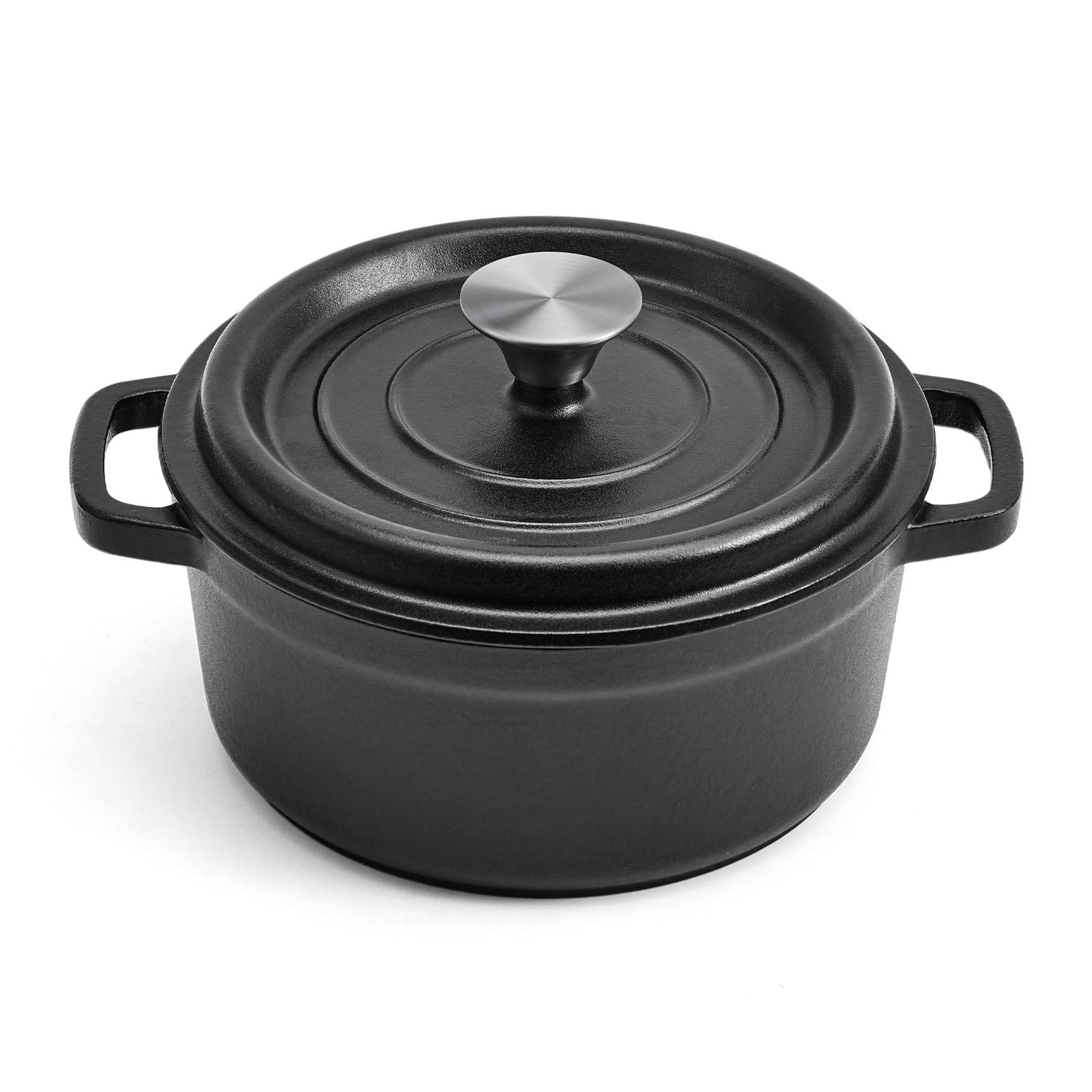 Wang Genji Cast Iron Enamel with Induction Gas Large Oven Home Cooking Pot Pot, Waterless, 22cm, Handles, Cooking, Cooking, Capacity, Durable, Safe, svart