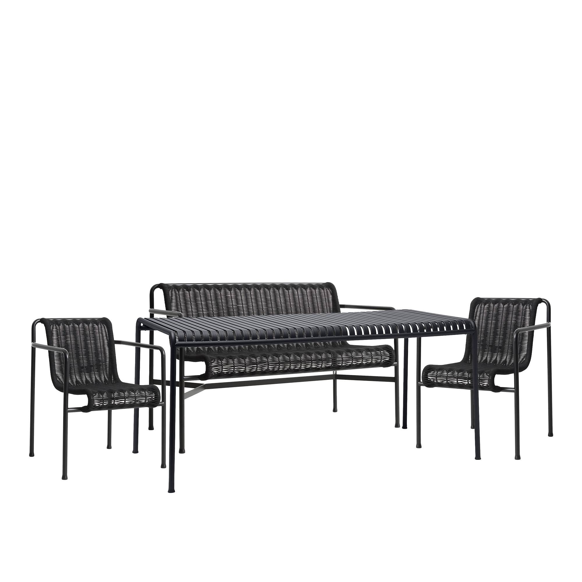 HAY - Palissade cord matgrupp med matbord, 2 karmstolar & 1 trädgårdsbänk med armstöd anthracite - Matgrupper utomhus