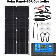 50w solpaneler dubbel usb-utgång solceller poly solpanel 10/20/30/40/50a styrenhet för 12v batteriladdare vattentät - Med 30a styrenheter