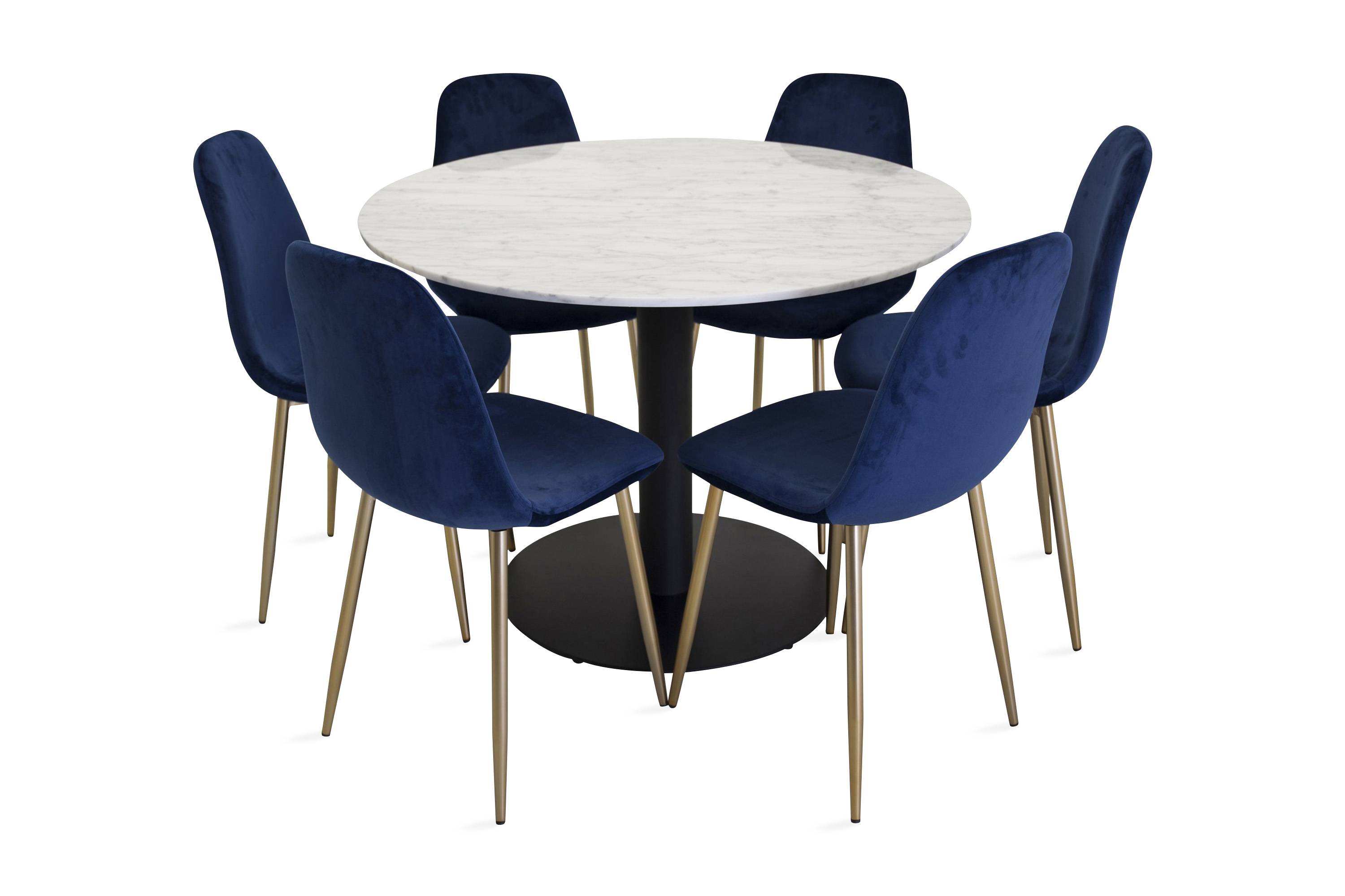 Venture Home Admira Matgrupp 106 cm Rund Marmor med 6 Valeri Köksstol - Sammet Grå/Svart Matgrupp & matbord med stolar