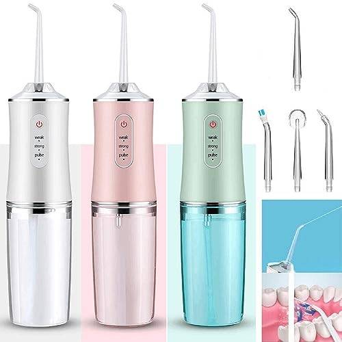 220 ml elektrisk oral irrigator sladdlös, USB-uppladdningsbar tandvattenflosser med 4 munstycken och 3 trycklägen, tandrengöring och blekning 4 jetspetsar IPX7 vattentät tandrengöring (rosa)