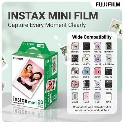 Instax Mini Instantfilm med vita kanter (20 ark) | Livfulla bilder, stabil framkallning, kompatibel med Mini 13/Mini 12/11/SE/40/Evo/LiPlay och fler m - Vitt (En-Storlek)