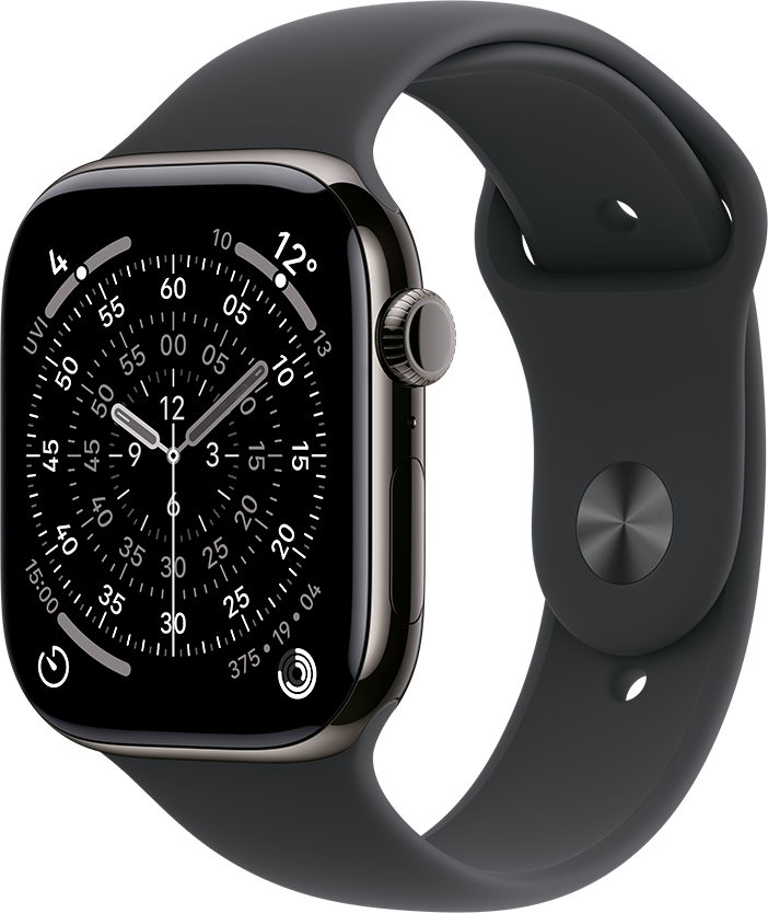 Apple Watch Series 11 GPS + Cellular 46mm Titaniumboett Skiffer • Sportband Svart - M/L