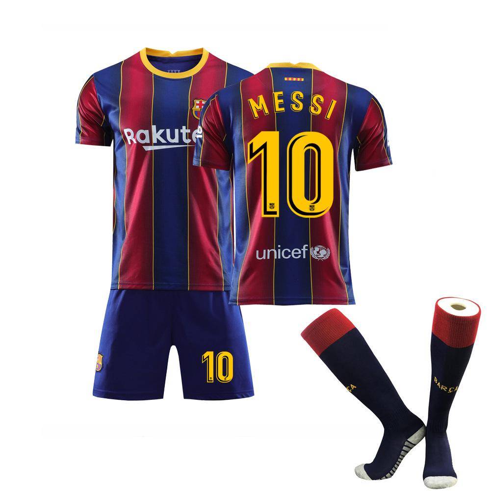 Kids Soccer Jersey Set Messi 10 Barcelona 20-21 Home Away Football Uniform Boys Sports Training Kit