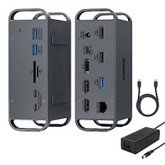 USB C Docking Station Triple Monitor, 15 in 1 USB C Dock Laptop DockingStation with Dual HDMI DP 4K @ 60Hz, 8 USB Ports, Max 10 Gbps, 65 W AC Power Adapter for Dell/HP/Lenovo/Thunderbolt 3 Laptops