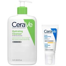 CeraVe Cleanse and Protect Face Routine for Dry Skin, Hydrating Cleanser and Facial Moisturiser with SPF 50