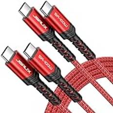 JSAUX USB C to USB C Cable (2 Pieces 2m + 2m) 100W / 5A USB C Woven Charging Cable, Fast Charging Cable Compatible with iPhone 16/15 Plus/15 Pro Max Samsung Galaxy S24 S23 A54 MacBook Pro Air M3
