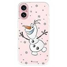 Officiellt fodral kompatibelt med Disney Olaf transparent iPhone 16 för att skydda din mobil, flexibelt transparent silikonfodral med officiell Frozen-licens