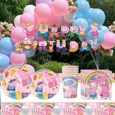 Peppa Pig födelsedagsfest tema rosa Nasse papperstallrik, papperstallrikskopp, näsduk, bordsduk, servisset, födelsedag, bröllop, fest, engångsservis, - Multifärgad (23 cm papperstallrikar,Bordsartiklar1,18 cm papperstallrikar,Koppar1,Banderoller,Vävnadspapper1)