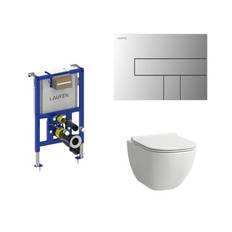 Laufen Basal toiletpakke, komplet inkl. lav cisterne (82 cm), toiletskål, soft close toiletsæde og krom trykknap