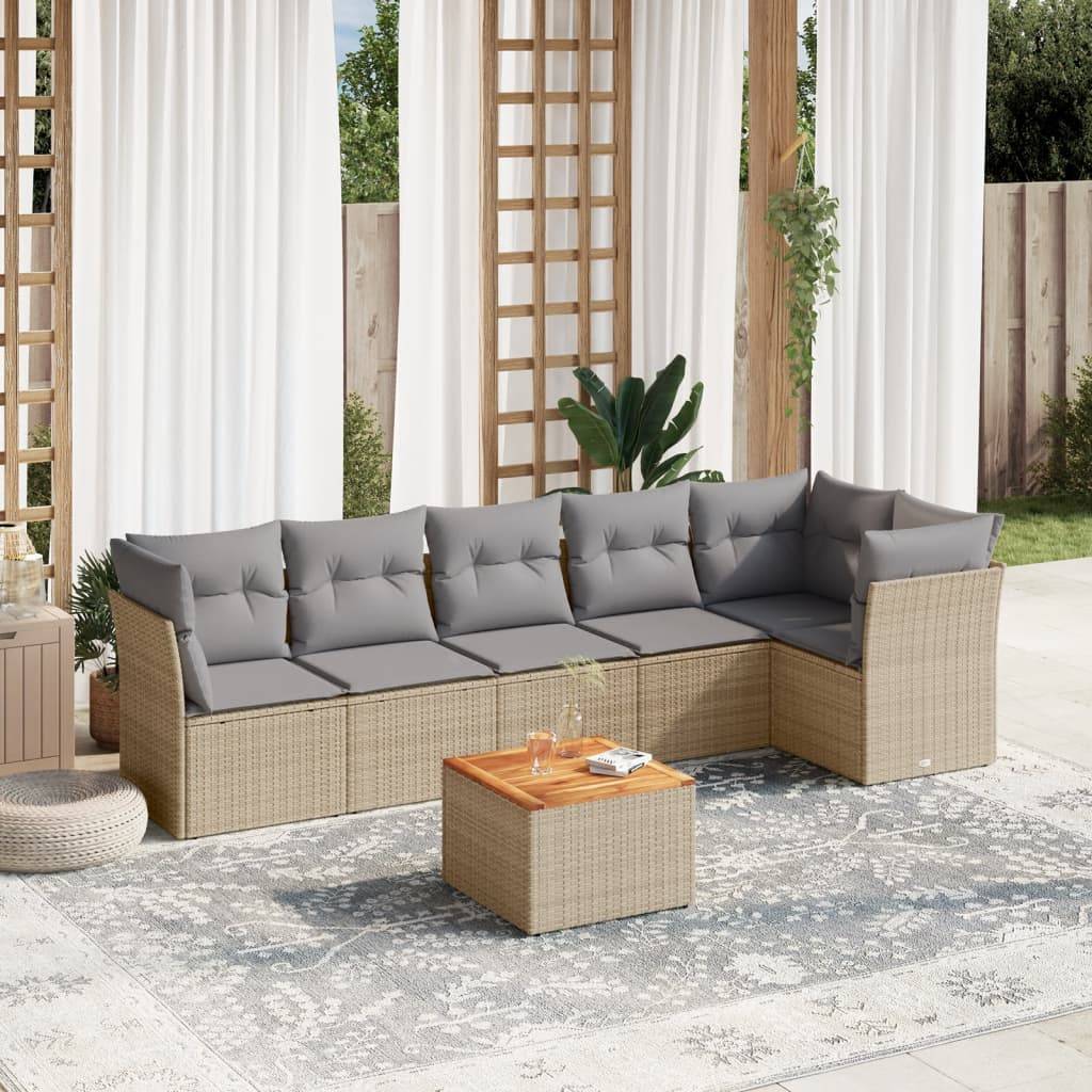 Sofasæt Til Haven 7 Dele Med Hynder Polyrattan - blandet beige og grå / 3x hjørnedel 3x midterdel bord