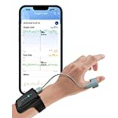 Övernattningspulsoximeter syremättnadsmätare Finger och handled med Bluetooth, bärbar sömnmonitor Smart O2-sensor med gratis APP & PC-rapport.