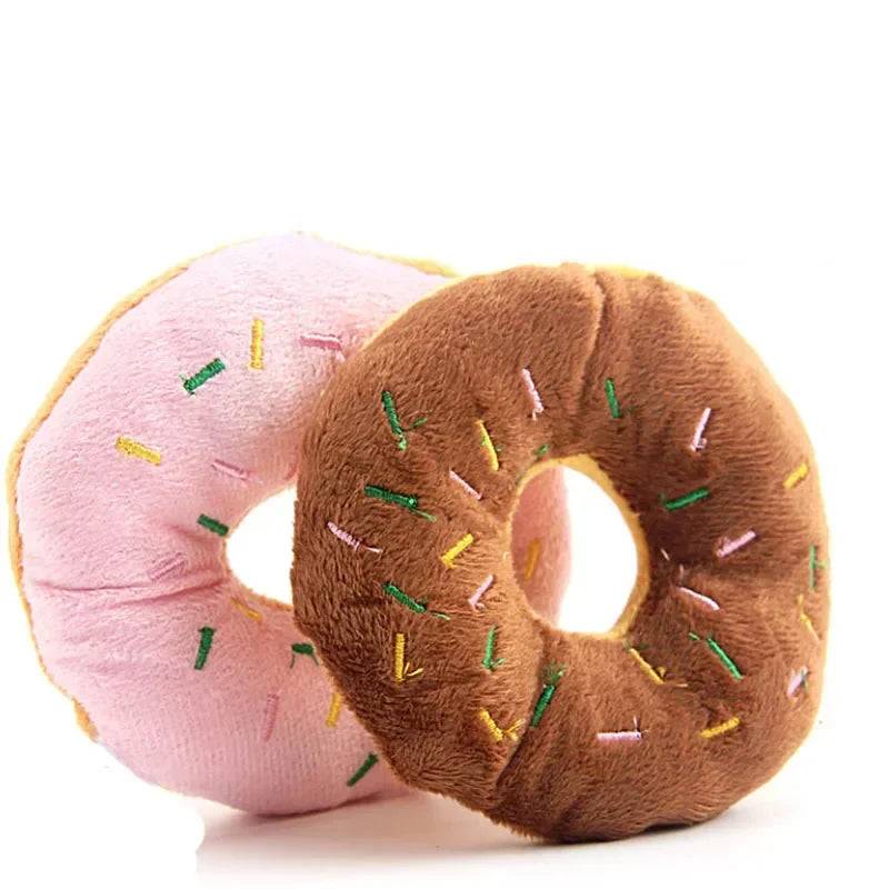 Soft Donut Squeaky Plush Dog Toy - Coffee / dia. 12cm (dia. 12cm)