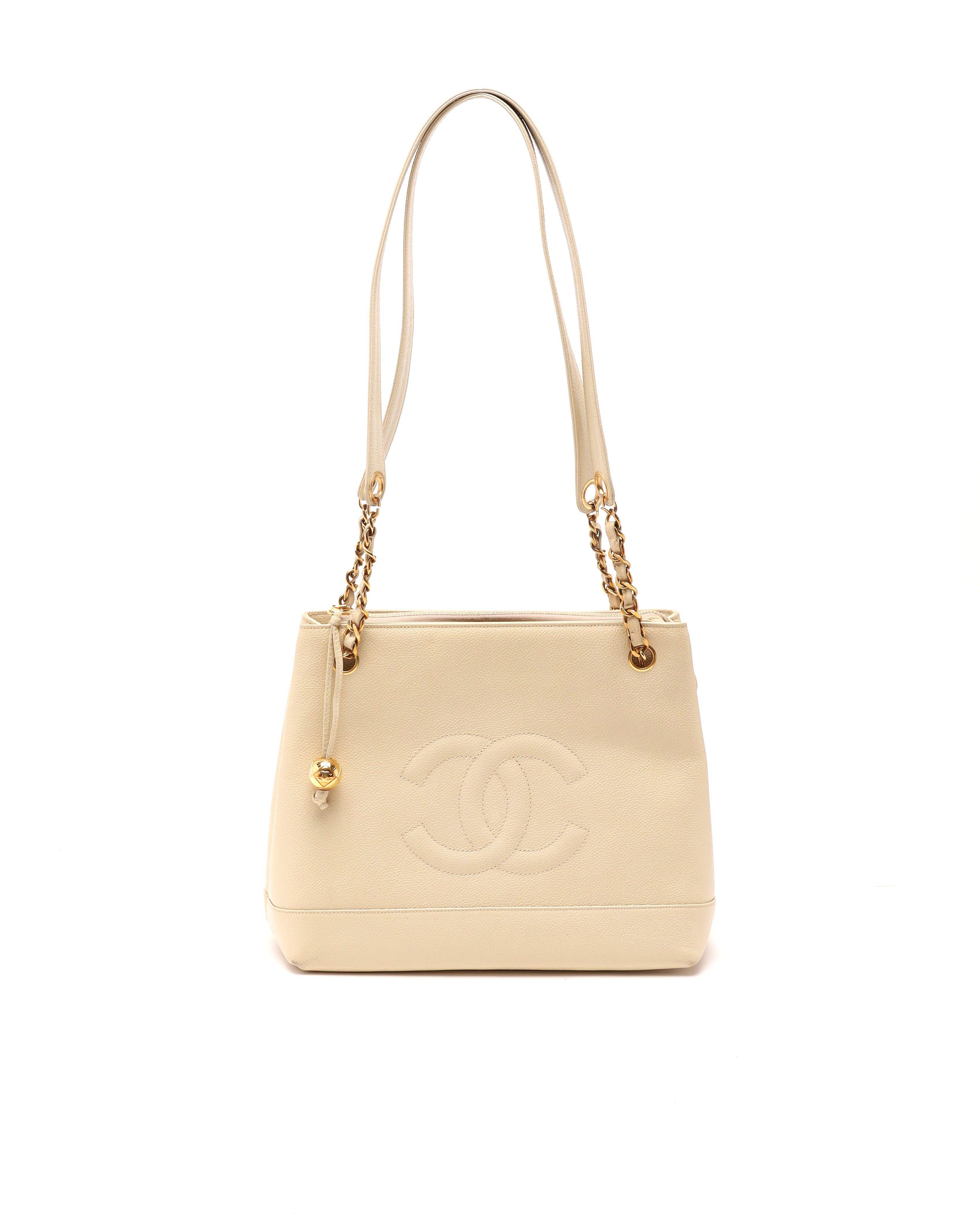 Chanel CC Caviar Chain Tote Bag - Beige - One Size