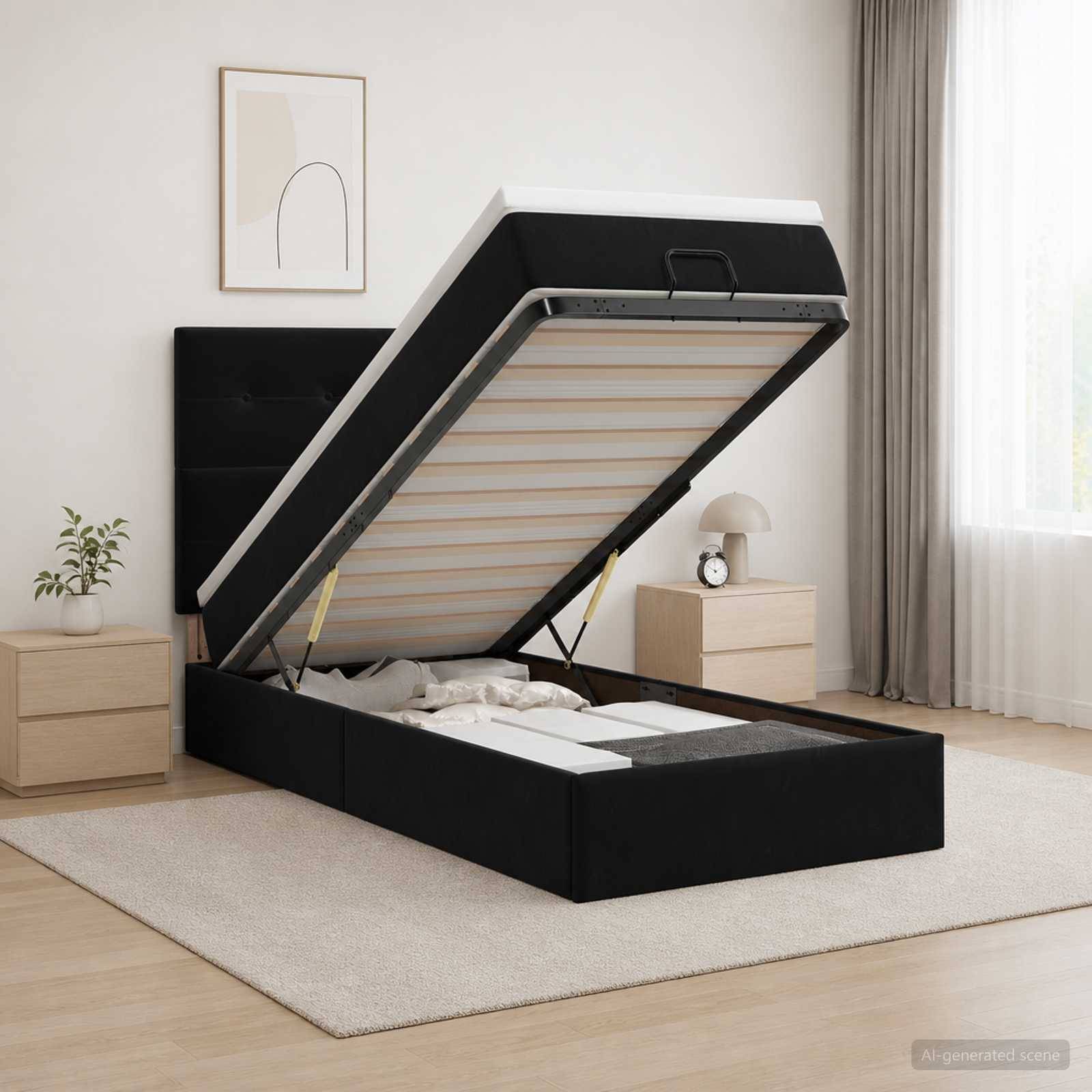vidaXL Ottoman-säng med madrass och LED Svart 90 x 190 cm Sammet