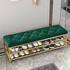 Lyxigt skoställ i metall med sammetssits för hallförvaring grön 80 x 30 x 46 cm