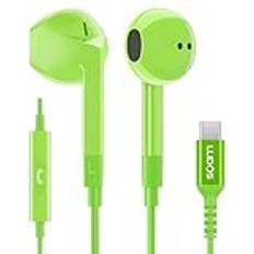 LUDOS FEROX USB C-hörlurar, 5 års garanti för iPhone 16 15 Pro Max Plus Samsung Galaxy S24 S23 Ultra S22 S21 FE S20 A53 A54, USB typ C-hörlurar med mikrofon in-ear med kabel för iPad Pro – grön