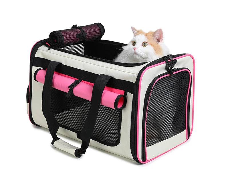 Airline Approved Collapsible Soft-Sided Pet Carrier — Travel Cat & Dog Carrying Case - Pink