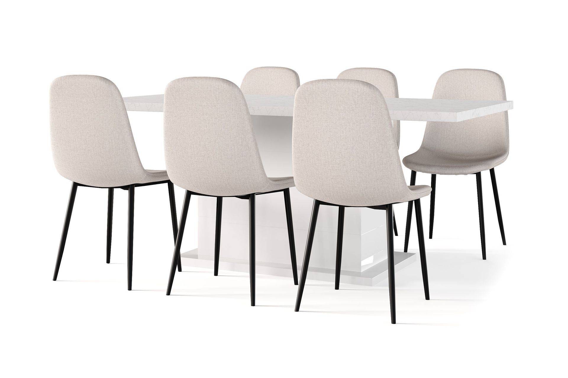 Concept 55 Ratliff Matbord 180 cm Förlängningsbart med illäggsskiva + 6 st Nibe stol beige med svarta ben Vit/Beige