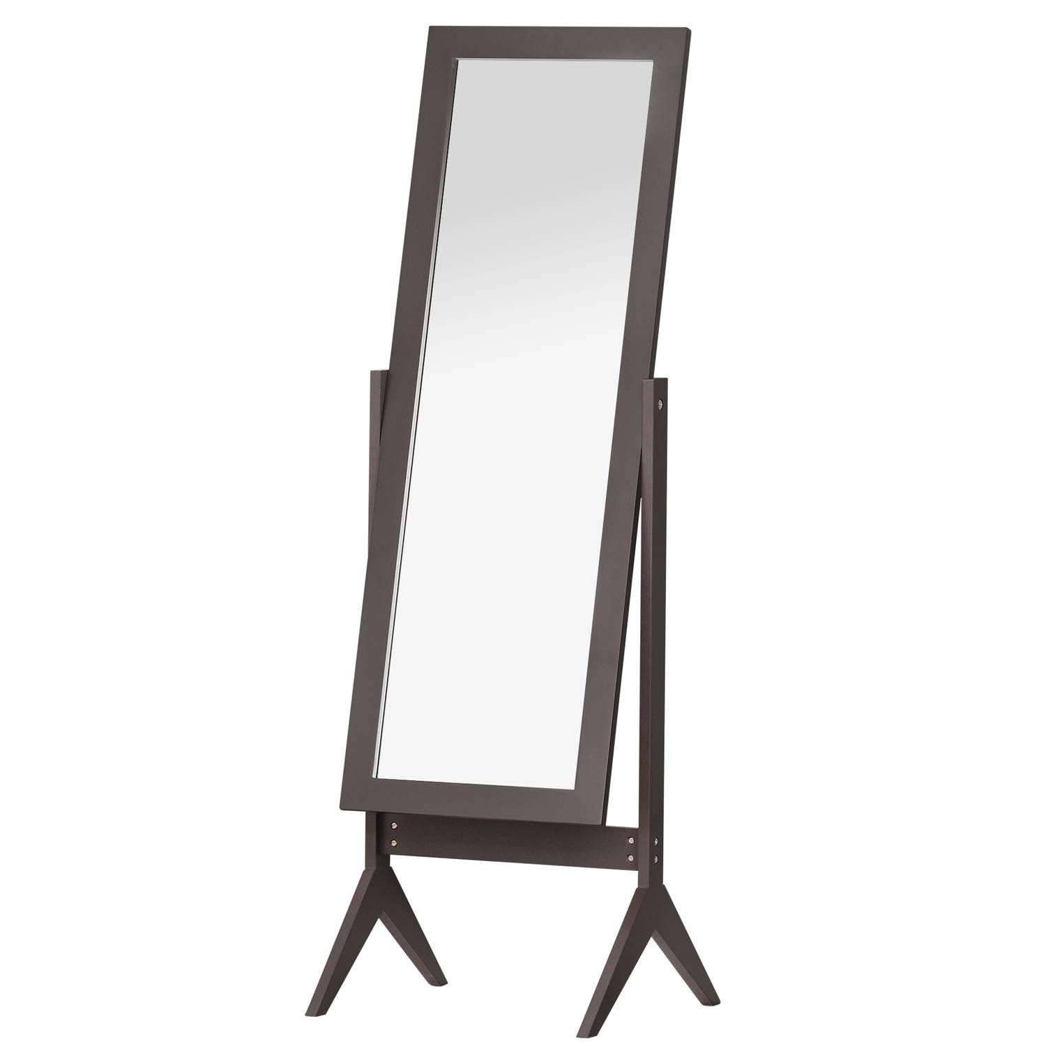 Ståspegel, helkroppsspegel, sminkspegel med upphöjda fötter, lättskött MDF-kaffe, 47 x 46 x 148 cm för sovrum och hall