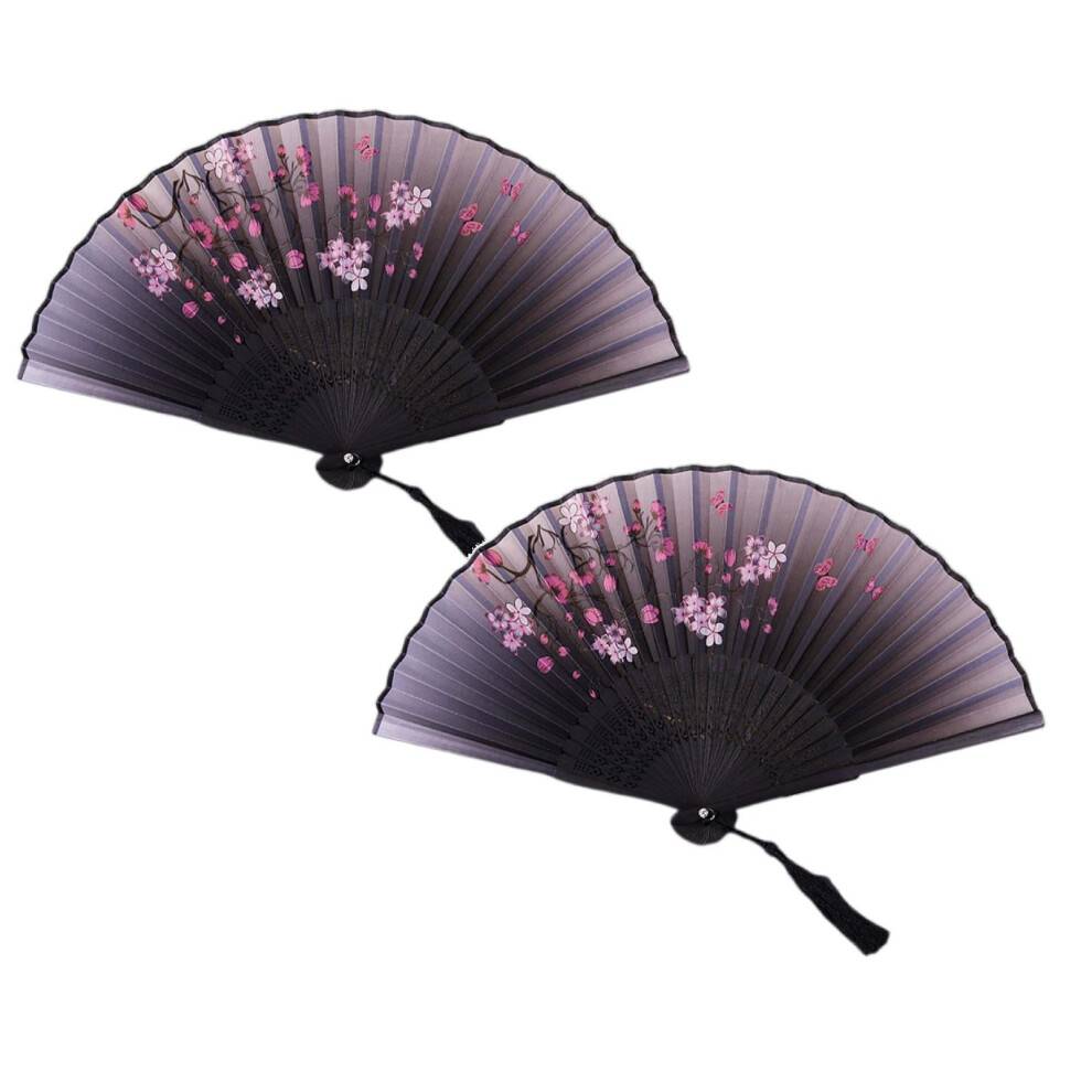 2 japanska vikbara sidenfläktar – lila dekorativa fläktar