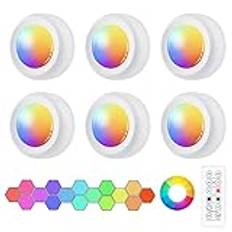 Vicloon Skåplampor, 6 st LED-lampor under skåp, 6000K dimbara batteridrivna pucklampor med fjärrkontroll,flerfärgade, fest, atmosfär, trådlösa LED-lampor för köksgarderob