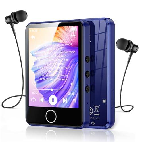 AGPTEK 64 GB MP3-spelare Bluetooth 5,3 med 2,8 tums full pekskärm, bärbar HiFi-musik med högtalare, FM-radio, e-book, linjeinspelning, stöd för upp till 128 GB, mörkblå