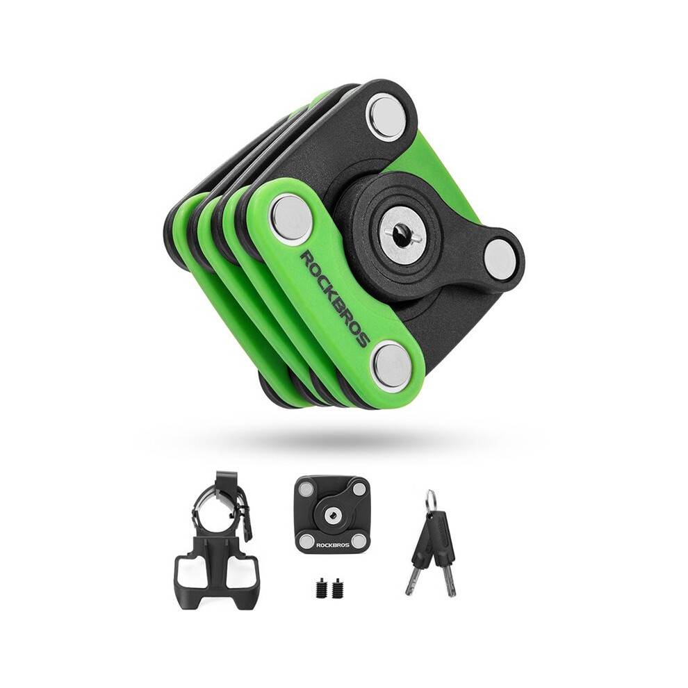 ROCKBROS Bike Lock Anti Theft Bicycle Lock Portable Foldable Chain Cycling Hamburg Lock Black+Green
