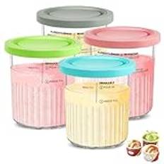 Auvrgmin 4 stycken Creami-behållare för Ninja Creami Deluxe Ice Cream Maker NC501 NC501EU NC500 Series Pints och lock, BPA-fri, diskmaskinssäker, rosa, grön, grå och blå