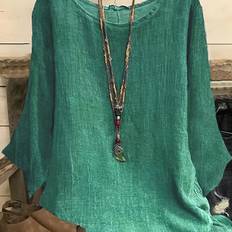 TEMU Women's Plus Size Casual Long Sleeve Crew Neck T-shirt - Solid Color, Non-stretch Fabric, Oversized Basic Top For Spring/summer/fall, Essential Clothing | Relaxed | Texture, Ladies T Shirt