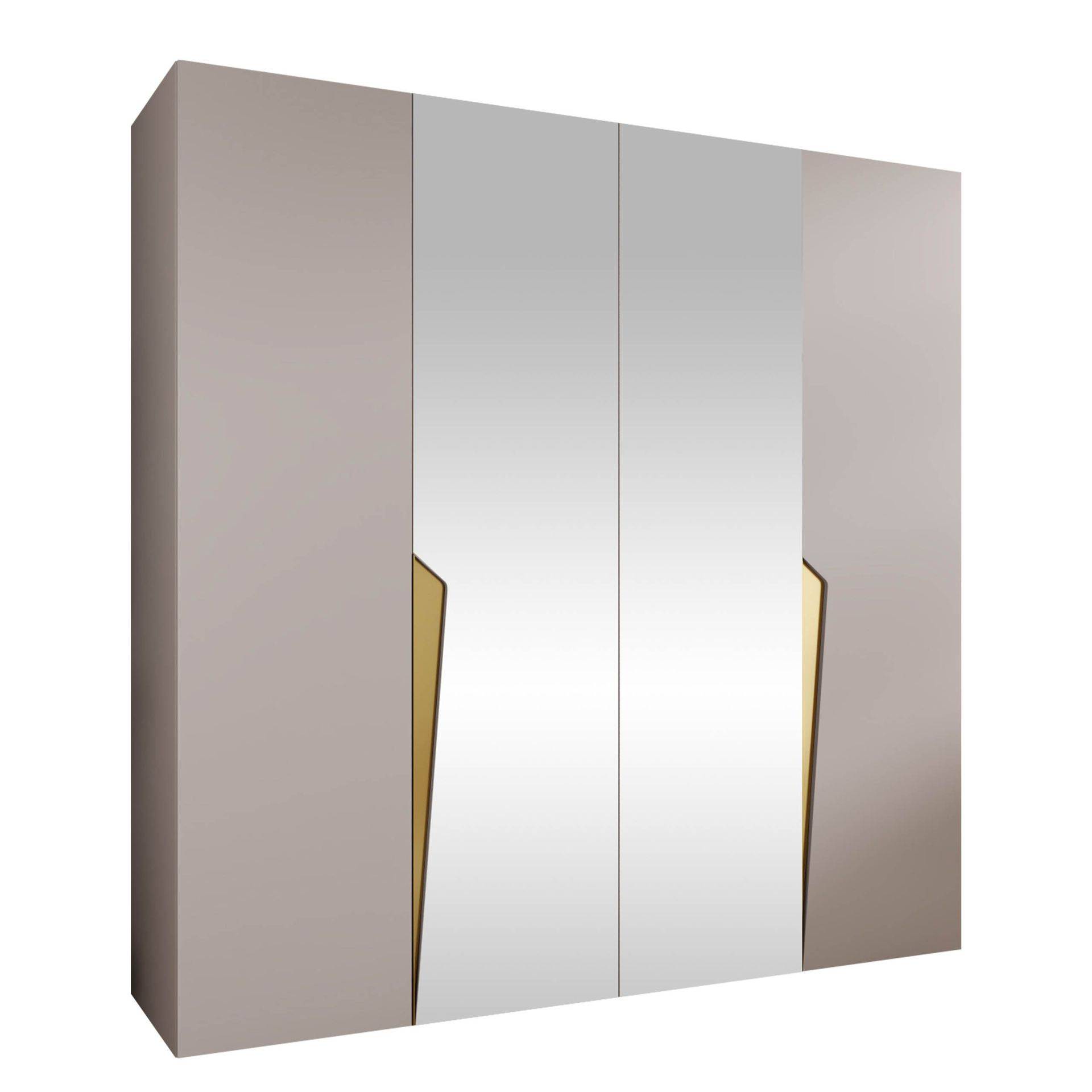 Barile Garderob med spegel 200 cm - cashmere, guld & garderobssystem Beige,Guld