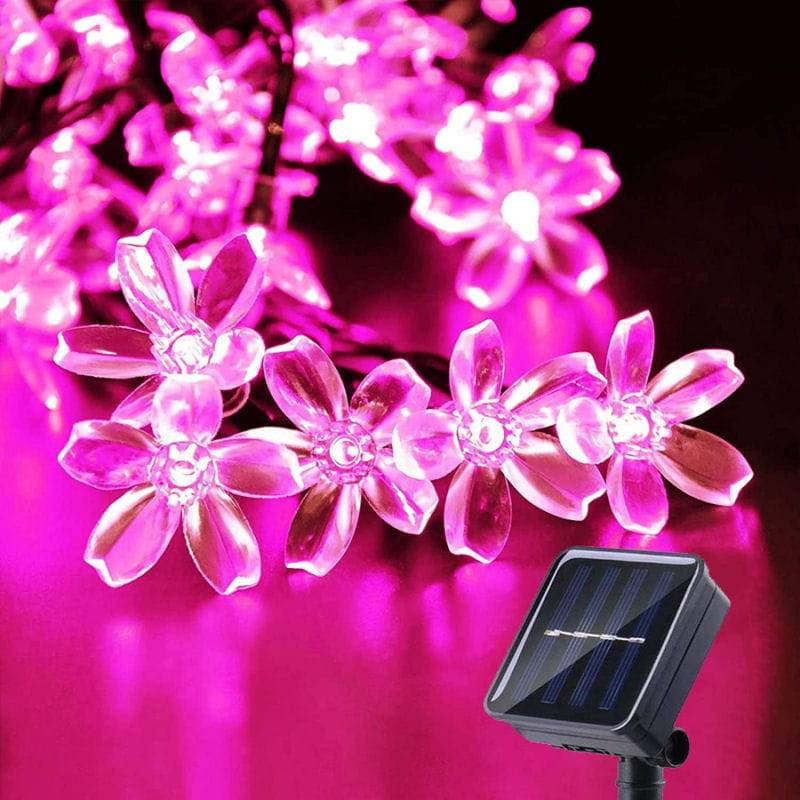 Solcelle Lyskæde med Kirsebærblomster 50 LED-lys Pink 7 m.