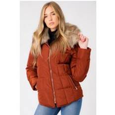 Coats / Jackets Bertie Funnel Neck Quilted Puffer Jacket With Detachable Fur Trim In Smoked Paprika / 10 - Tokyo Laundry - red