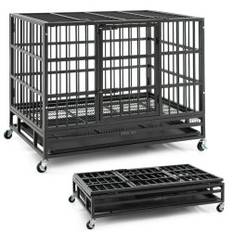 Sammenfoldeligt hundebur med 2 døre & Roller & udtrækkelig bakke transportbur transportkasse 96 x 65 x 77 cm