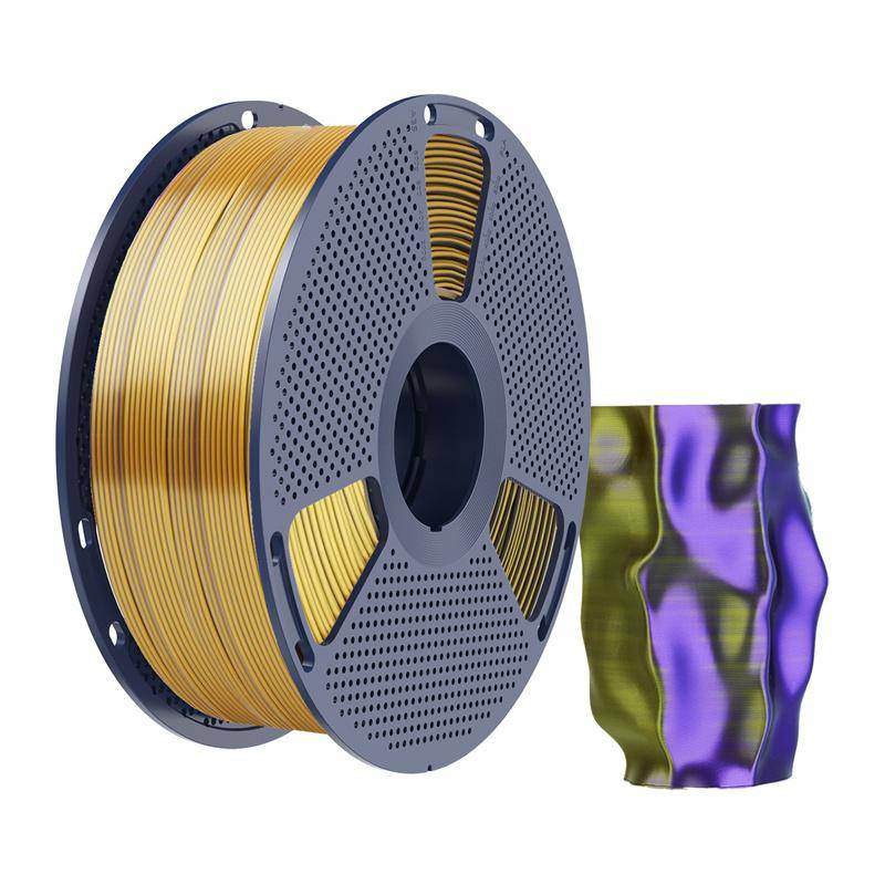 Sunlu PLA+ Silk Tri-Color Filament til 3D Printer - 1.75mm, 1kg - Sort, Guld, Lilla