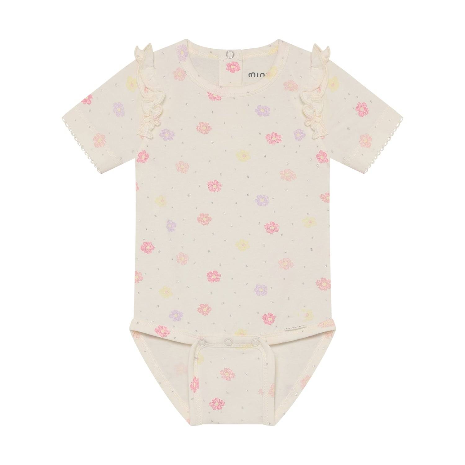 Minymo - Sand kort ærmet body med blomster 114343.