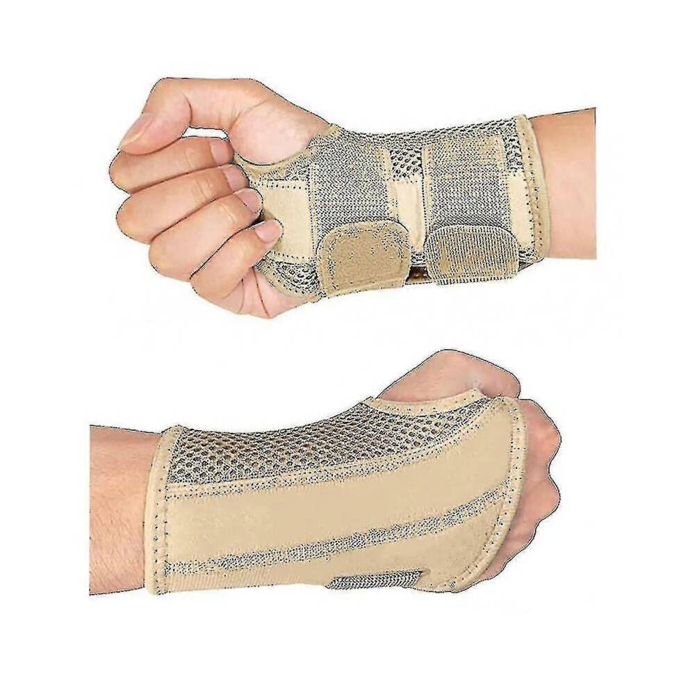 (Right hand L, Beige) Carpal Tunnel Wrist Brace, Breathable Wrist Splint Brace Night Support Adjustable Straps For Tendonitis Arthritis