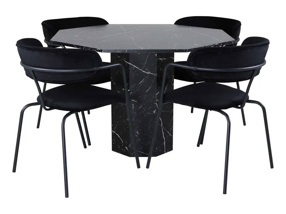 Venture Design Marbs & Arrow matgrupp Svart/svart 4 stolar & bord 110 cm