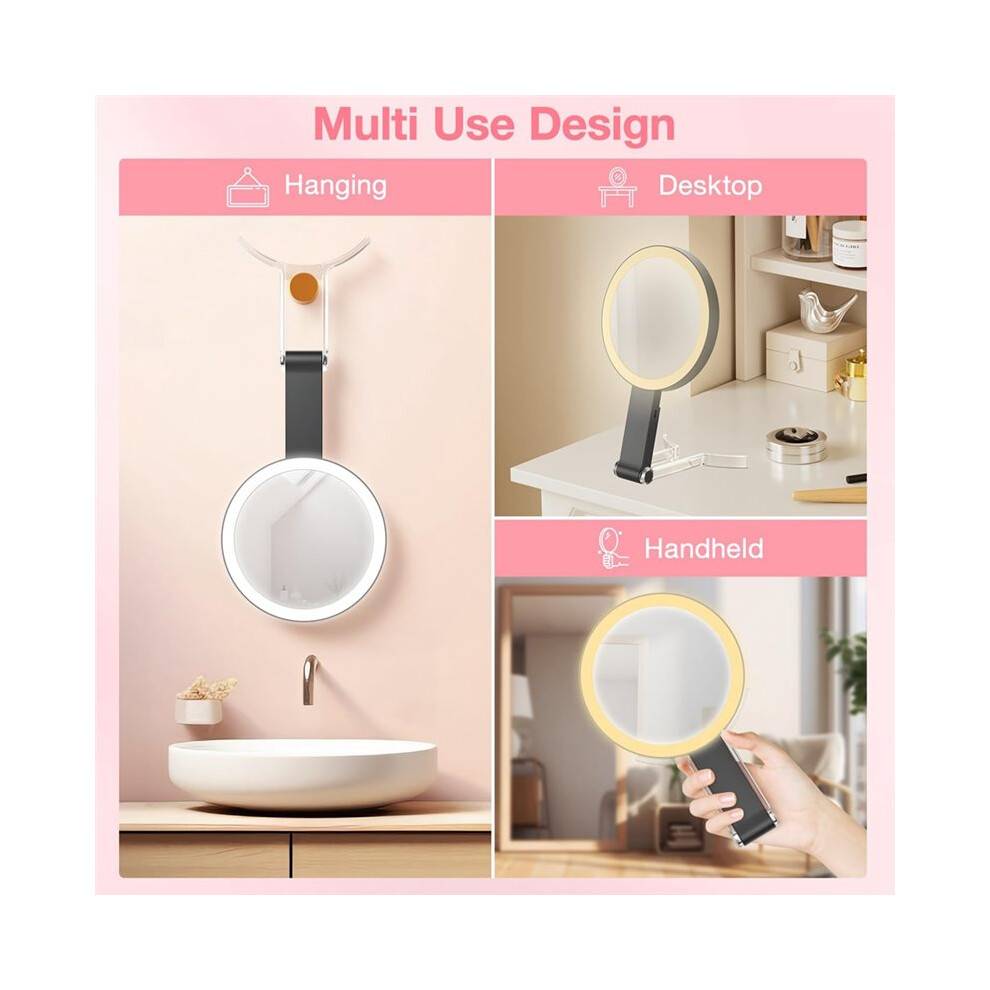 10X Dual Magnification LED Makeup Mirror, Portable, Rechargeable with 3 Color Lighting