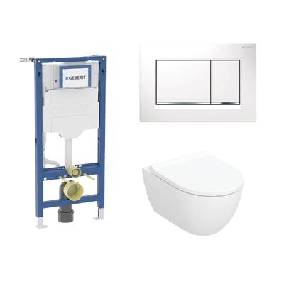 Geberit Duofix 112 cm toiletpakke inkl. Geberit Acanto væghængt toilet + toiletsæde, Geberit Sigma20 square, hvid/krom