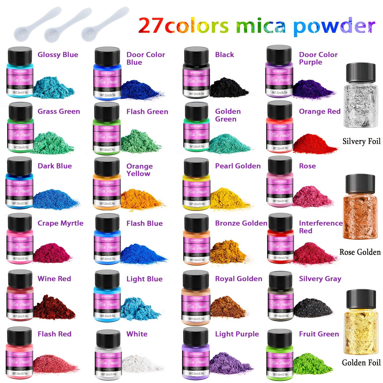 TEMU 27 Types Of Colored Mica Powder, Pigments For Epoxy Resin, Painting, Colored Dye Pigments, Candle Making, Jewelry Crafting, And Art Crafts