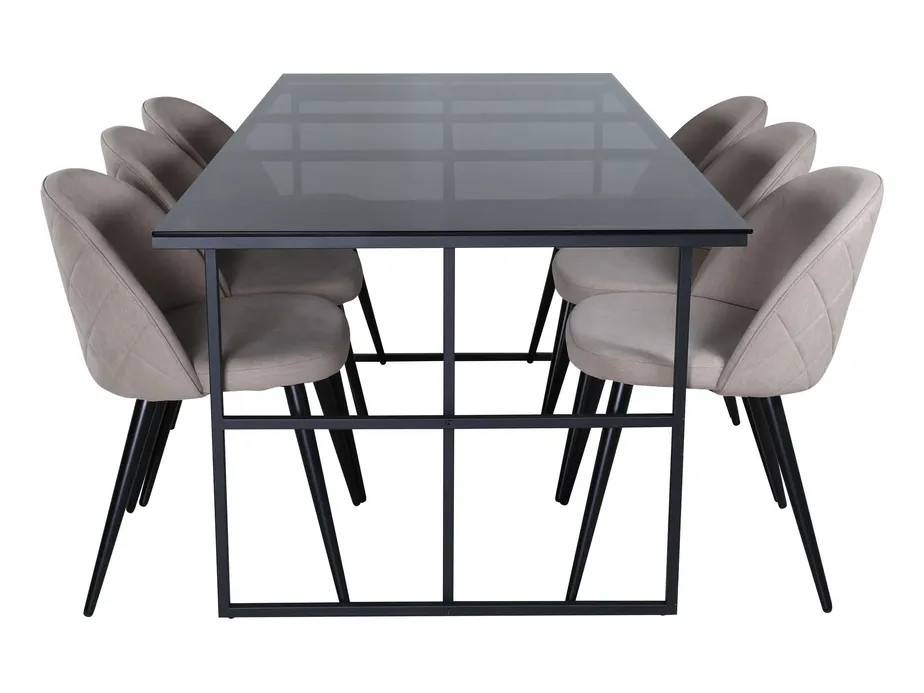 Venture Design Leif & Velvet matgrupp Beige/svart 6 stolar & bord 200 x 90 cm