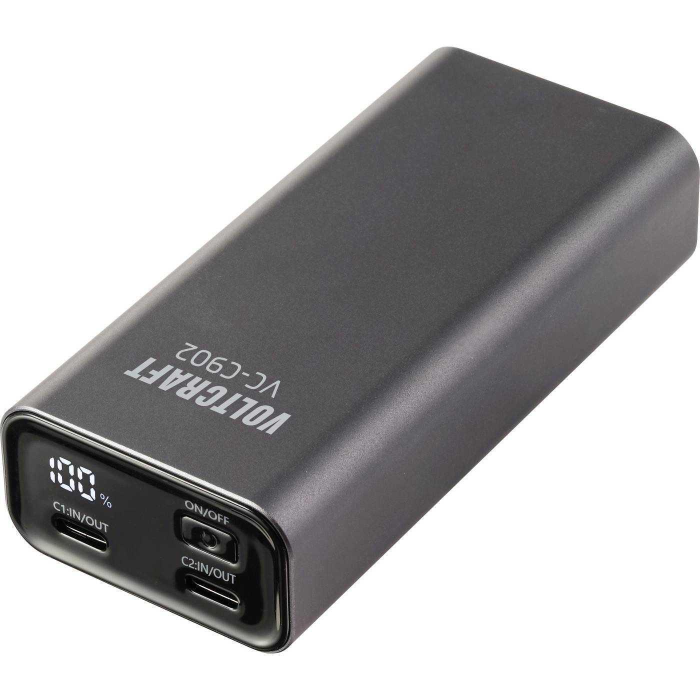 VOLTCRAFT VC-C902 Powerbank 10000 mAh Power Delivery 3.0 Li-Ion Grå (matt) Statusindikering