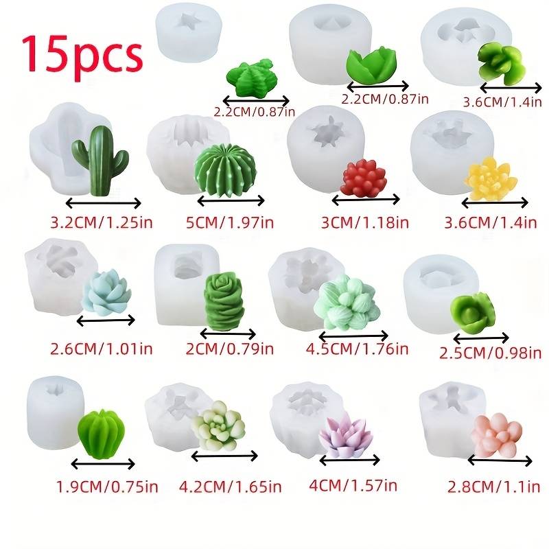 15pcs Silicone Succulent Plant Candle Mold, 3d Cactus Resin Casting Mold, Making Floral Aromatherapy Candles, Drip Glue, Aromatherapy Gypsum Silicone Mold, Cactus Plant Art, Luxurious Home Decorations