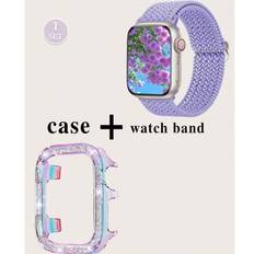 2 delar Apple Watch Rem+Apple Watch Fodral Dammode Nylon Rem+Shining Fodral Set Anti Drop And Scratch PC Fodral Kompatibel med Apple Watch 38/40/41/42 - Blåröd (38mm,40mm,42mm,44mm,45mm,49mm,41mm,S10 42mm,S10 46mm)
